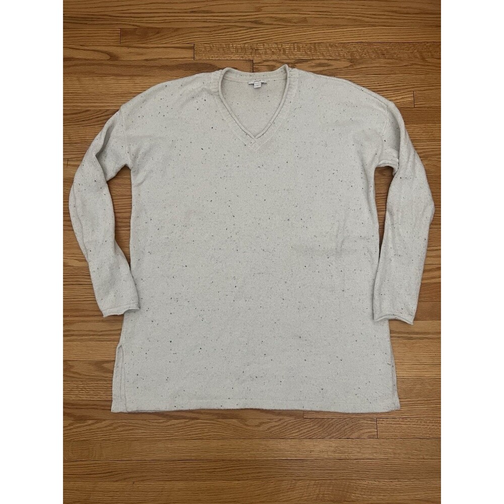 J. Jill pureJill Women's V Neck Tunic Sweater XS White Cream Fleck Knit Cozy